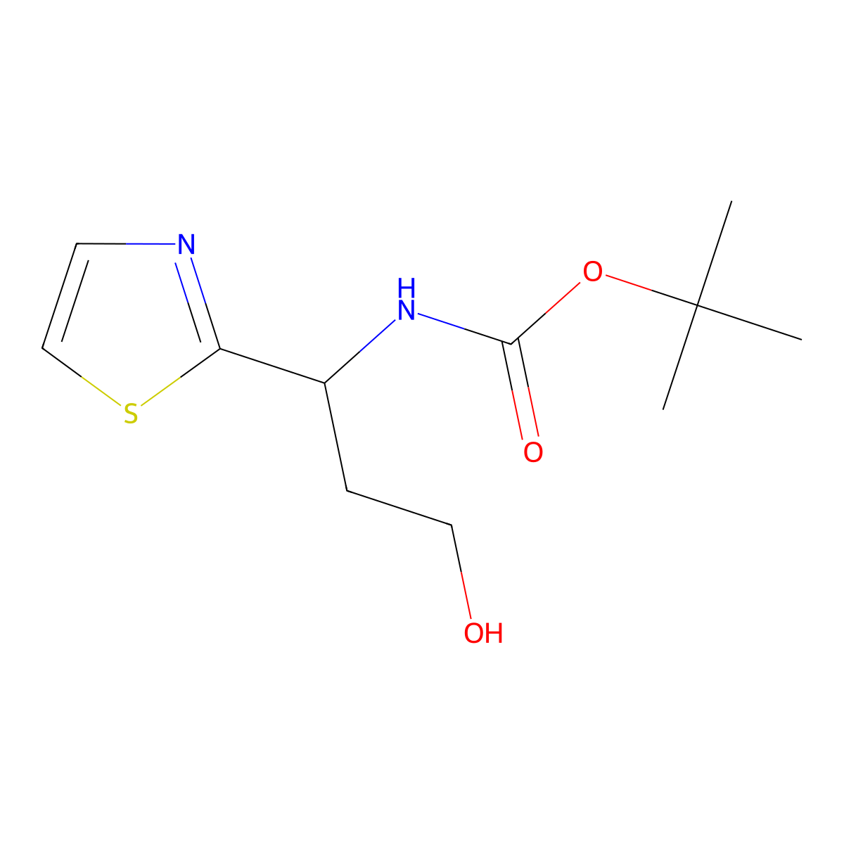 tert-butyl N-[(1R)-3-hydroxy-1-(1,3-thiazol-2-yl)propyl]carbamate molecular structure, CAS 2770452-04-3