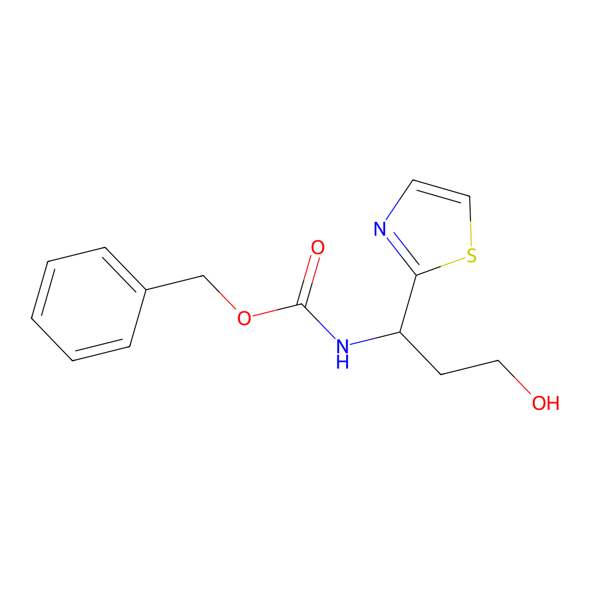 benzyl N-[(1R)-3-hydroxy-1-(1,3-thiazol-2-yl)propyl]carbamate molecular structure, CAS 2770452-12-3