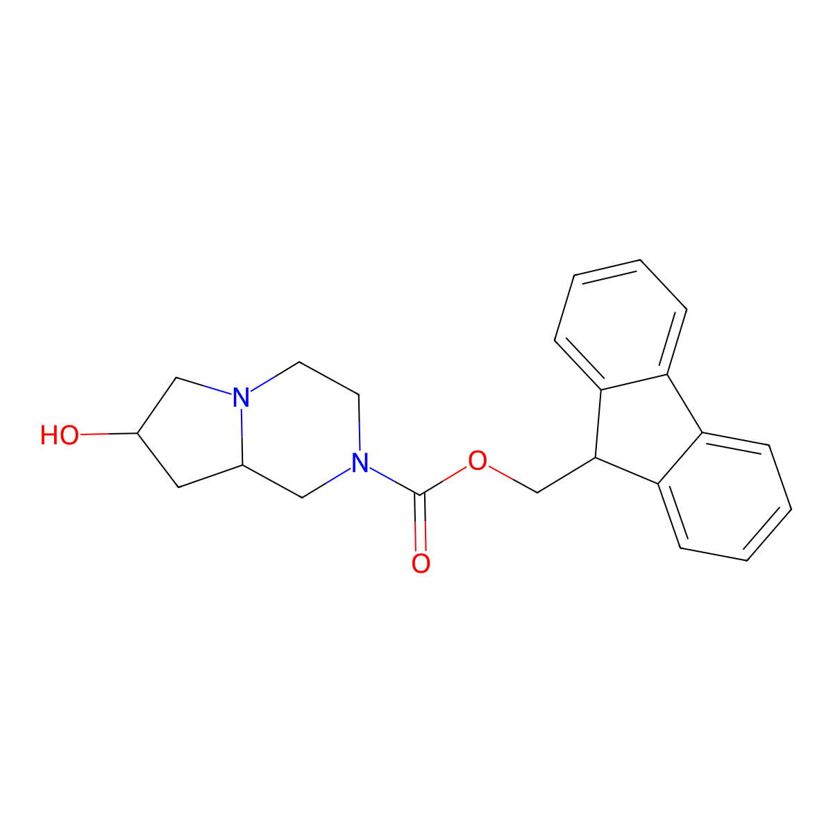 (9H-fluoren-9-yl)methyl (7S,8aS)-7-hydroxy-octahydropyrrolo[1,2-a]pyrazine-2-carboxylate molecular structure, CAS 2770452-21-4