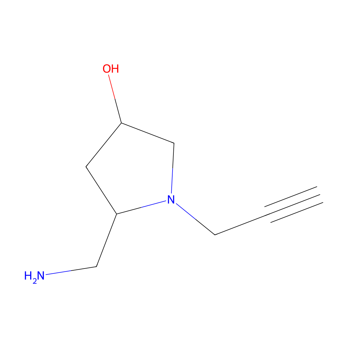 (3R,5R)-5-(aminomethyl)-1-(prop-2-yn-1-yl)pyrrolidin-3-ol molecular structure, CAS 2770455-78-0