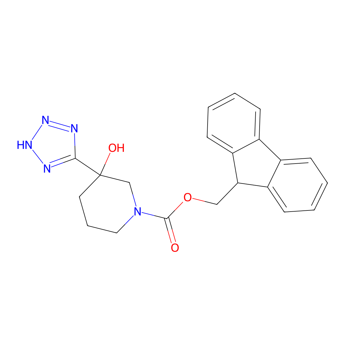 (9H-fluoren-9-yl)methyl 3-hydroxy-3-(1H-1,2,3,4-tetrazol-5-yl)piperidine-1-carboxylate molecular structure, CAS 2770486-54-7