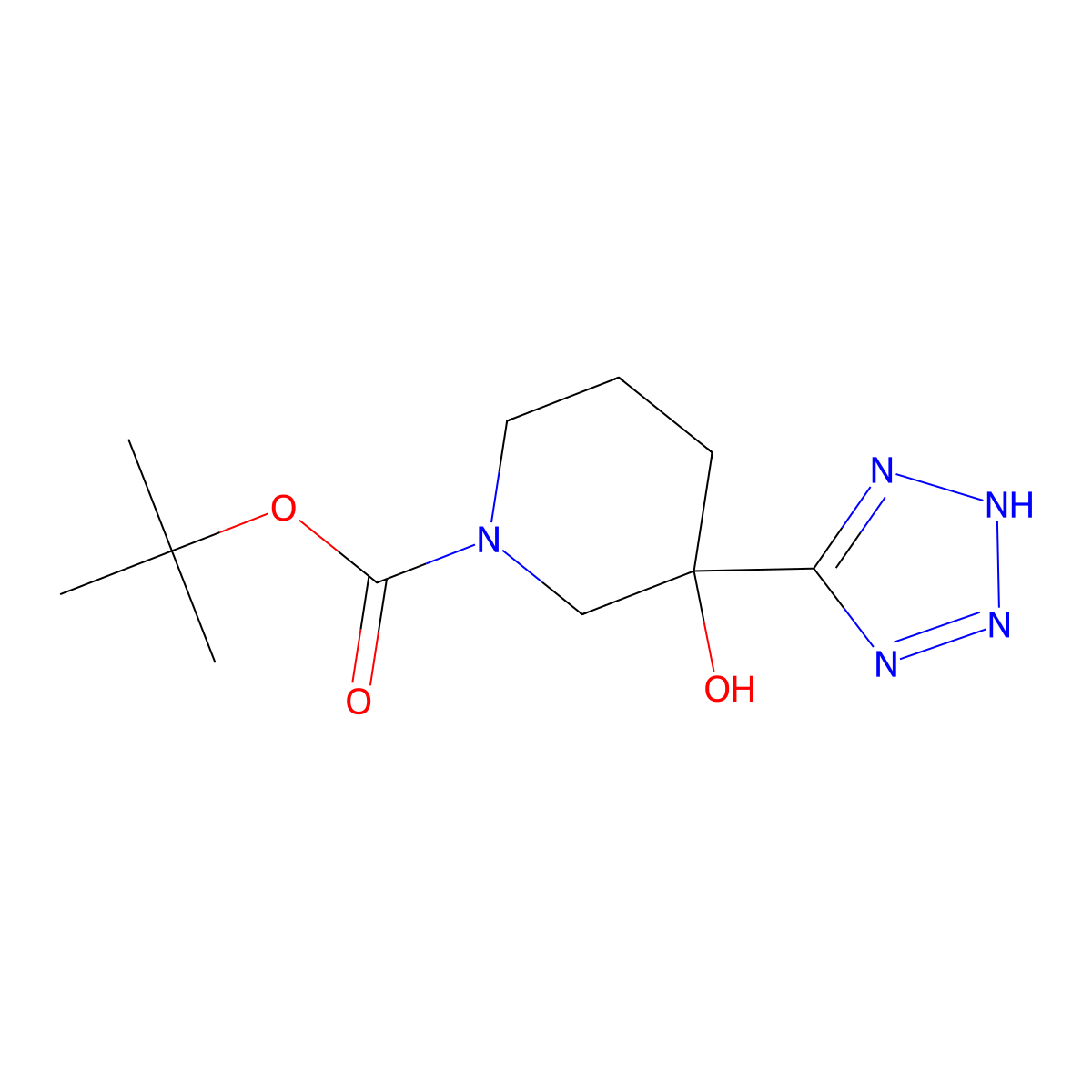 tert-butyl 3-hydroxy-3-(1H-1,2,3,4-tetrazol-5-yl)piperidine-1-carboxylate molecular structure, CAS 2770486-58-1
