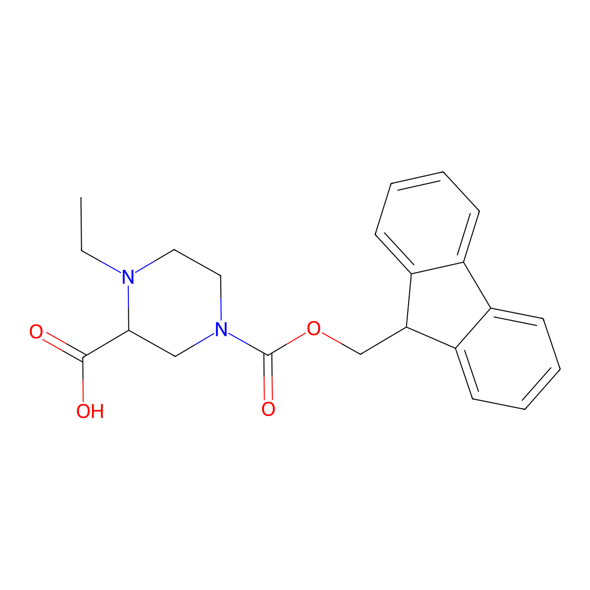 1-ethyl-4-{[(9H-fluoren-9-yl)methoxy]carbonyl}piperazine-2-carboxylic acid molecular structure, CAS 2770486-77-4
