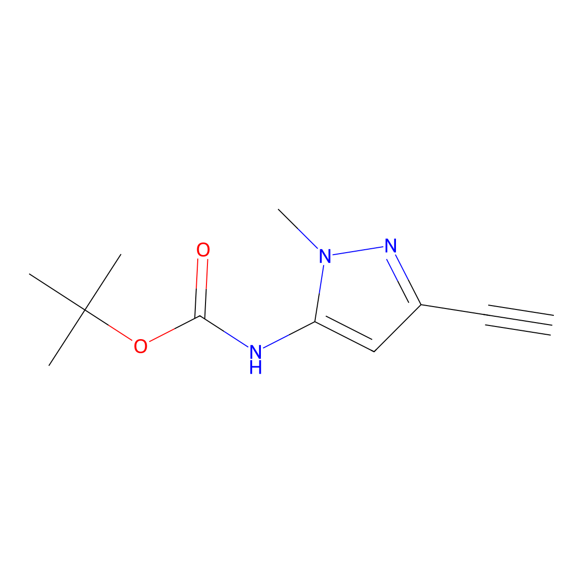 tert-butyl N-(3-ethynyl-1-methyl-1H-pyrazol-5-yl)carbamate molecular structure, CAS 2770487-53-9