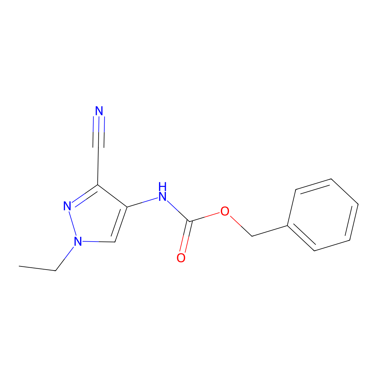 benzyl N-(3-cyano-1-ethyl-1H-pyrazol-4-yl)carbamate molecular structure, CAS 2770487-58-4