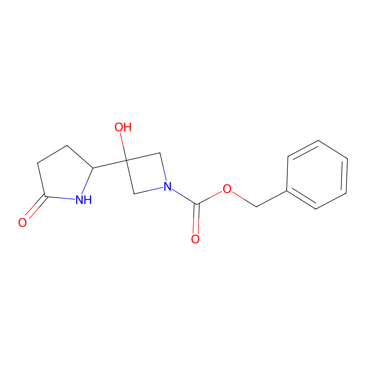Benzyl 3-hydroxy-3-(5-oxopyrrolidin-2-yl)azetidine-1-carboxylate molecular structure, CAS 2770487-62-0