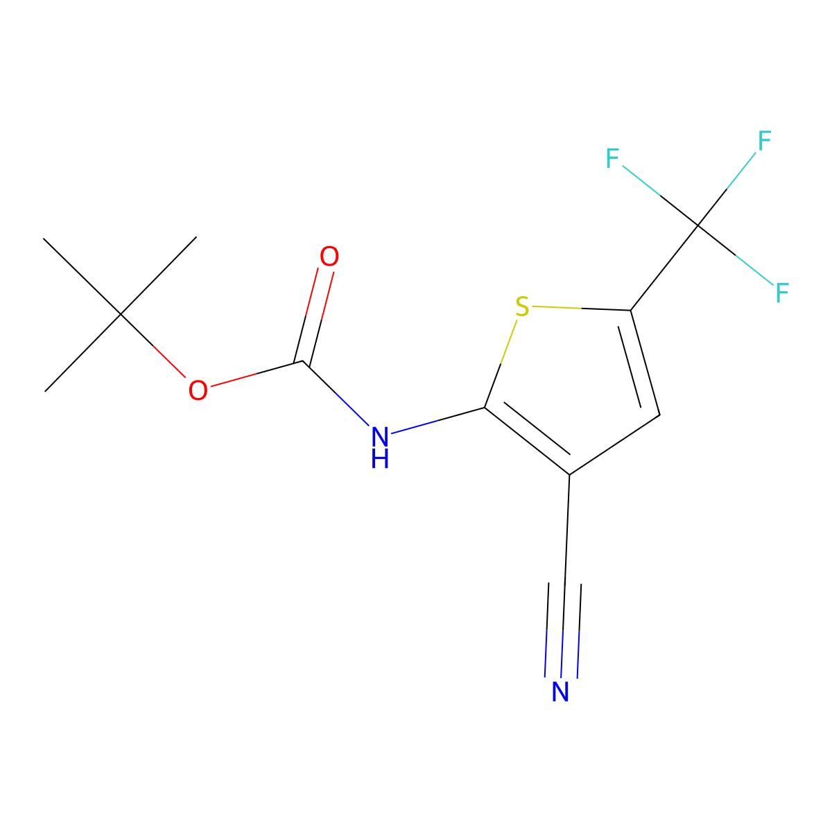 tert-butyl N-[3-cyano-5-(trifluoromethyl)thiophen-2-yl]carbamate molecular structure, CAS 2770487-73-3