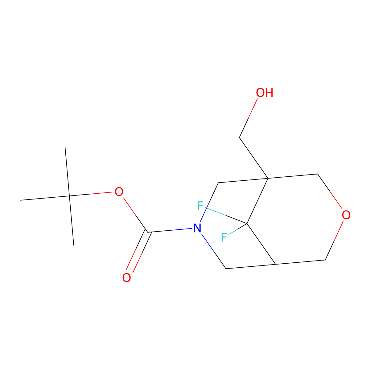 Tert-butyl 9,9-difluoro-1-(hydroxymethyl)-3-oxa-7-azabicyclo[3.3.1]nonane-7-carboxylate molecular structure, CAS 2770487-74-4