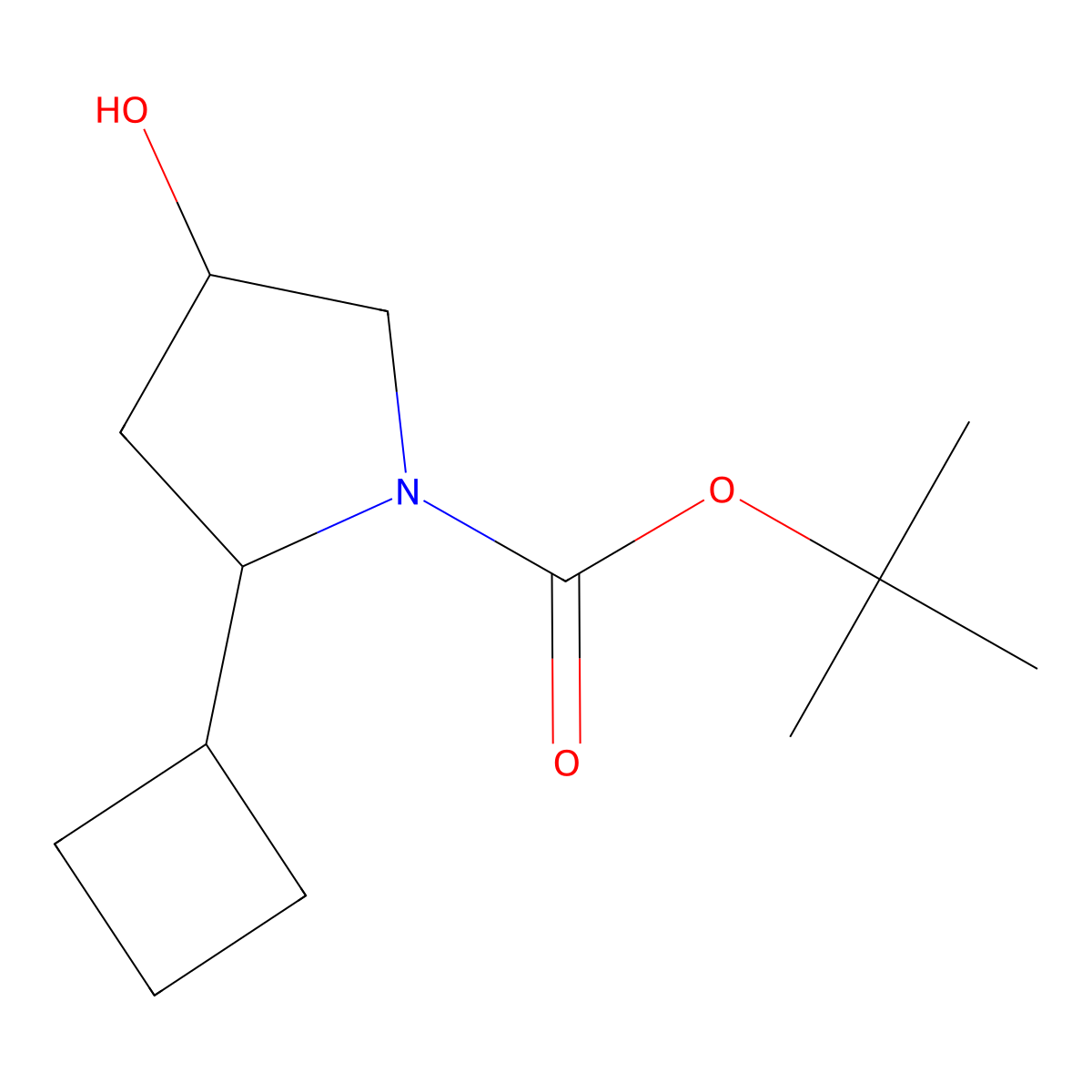 Tert-butyl 2-cyclobutyl-4-hydroxypyrrolidine-1-carboxylate molecular structure, CAS 2770493-99-5