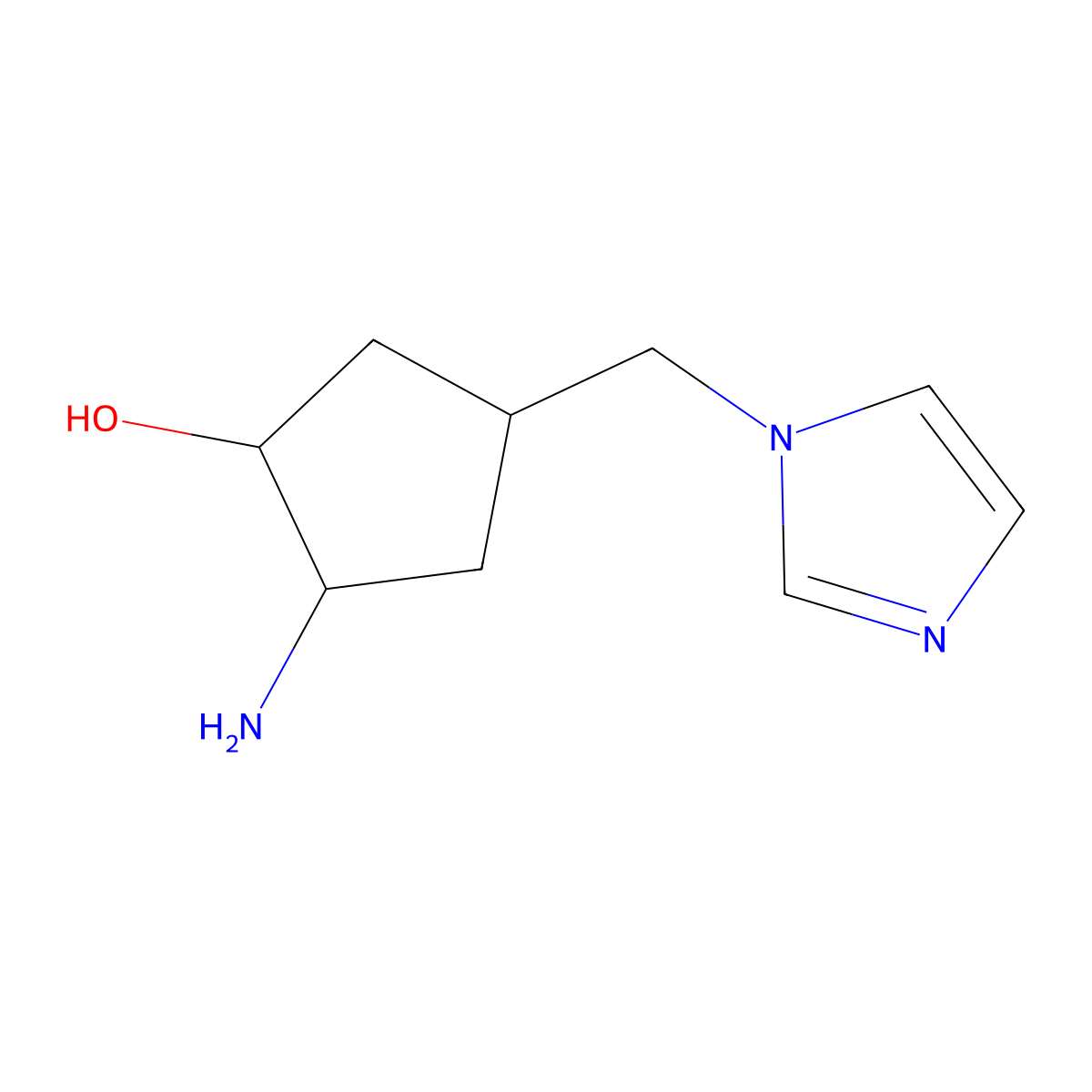 2-amino-4-[(1H-imidazol-1-yl)methyl]cyclopentan-1-ol molecular structure, CAS 2770494-18-1