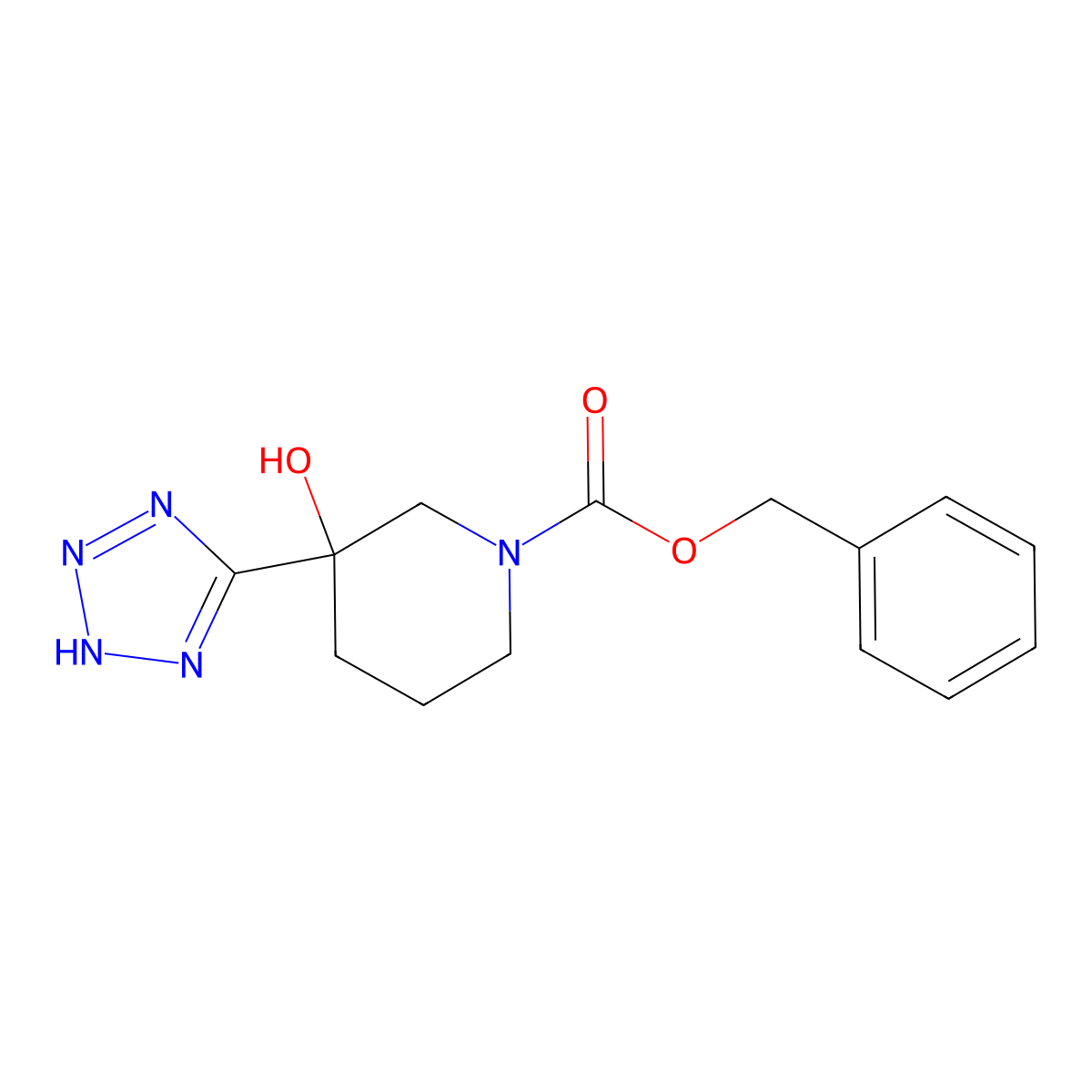 benzyl 3-hydroxy-3-(1H-1,2,3,4-tetrazol-5-yl)piperidine-1-carboxylate molecular structure, CAS 2770494-22-7