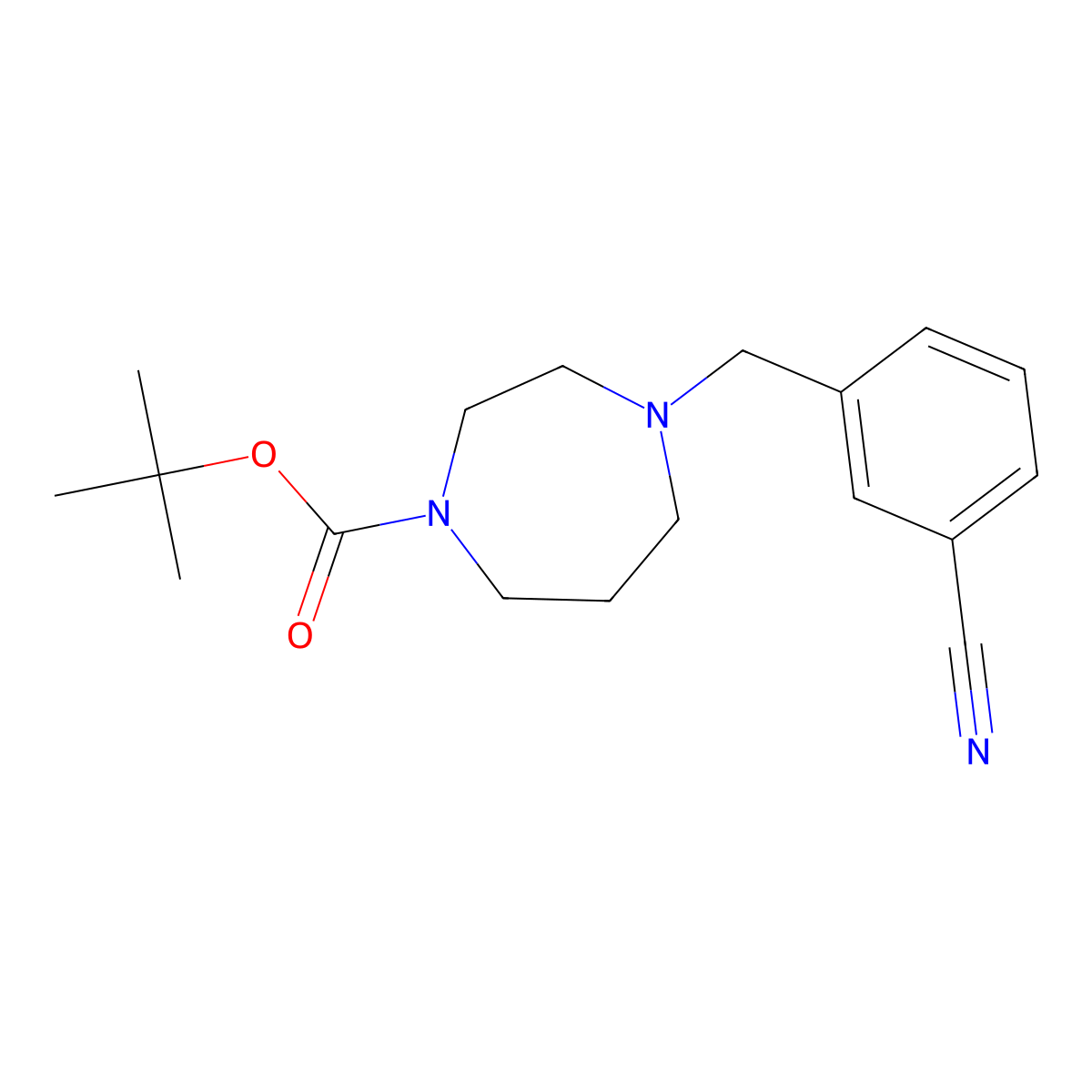 Tert-butyl 4-[(3-cyanophenyl)methyl]-1,4-diazepane-1-carboxylate molecular structure, CAS 2770494-23-8