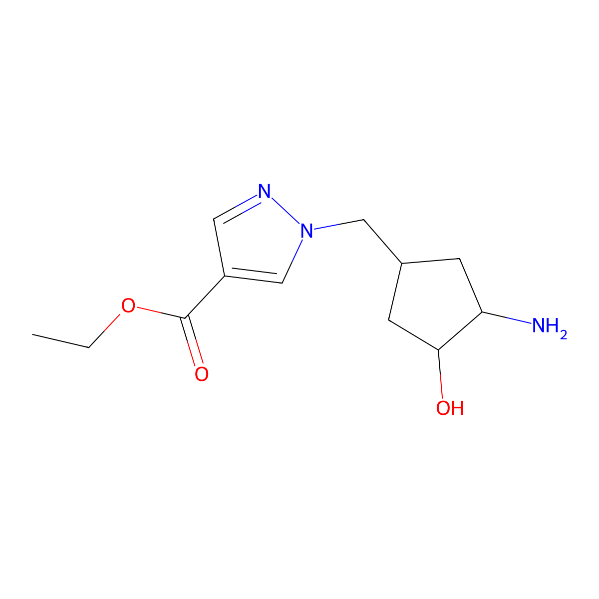 ethyl 1-[(3-amino-4-hydroxycyclopentyl)methyl]-1H-pyrazole-4-carboxylate molecular structure, CAS 2770494-42-1