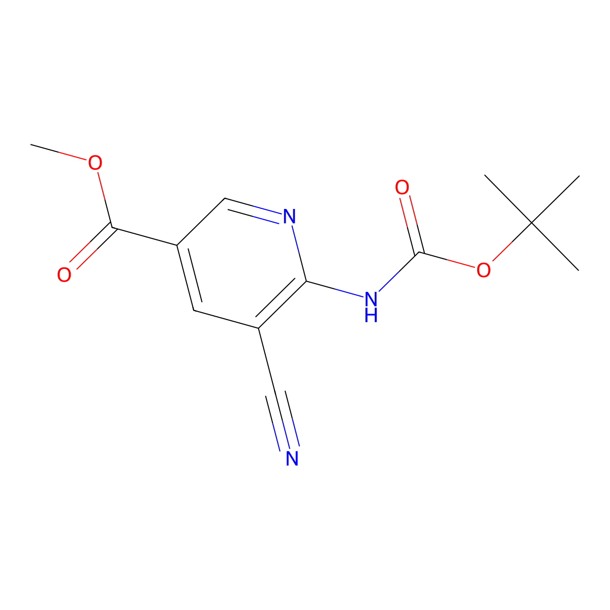 Methyl 6-{[(tert-butoxy)carbonyl]amino}-5-cyanopyridine-3-carboxylate molecular structure, CAS 2770494-47-6