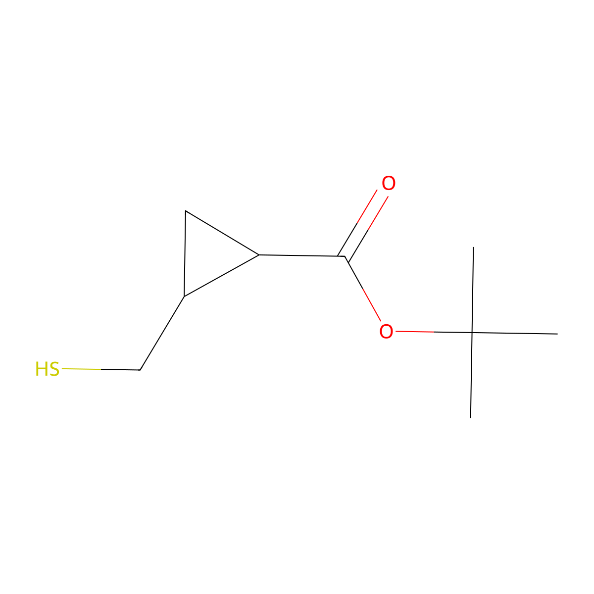 Tert-butyl 2-(sulfanylmethyl)cyclopropane-1-carboxylate molecular structure, CAS 2770494-56-7