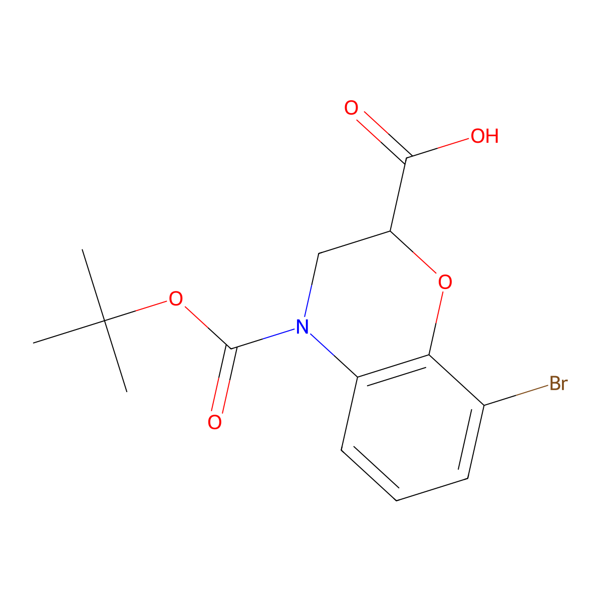 8-bromo-4-[(tert-butoxy)carbonyl]-3,4-dihydro-2H-1,4-benzoxazine-2-carboxylic acid molecular structure, CAS 2770495-18-4