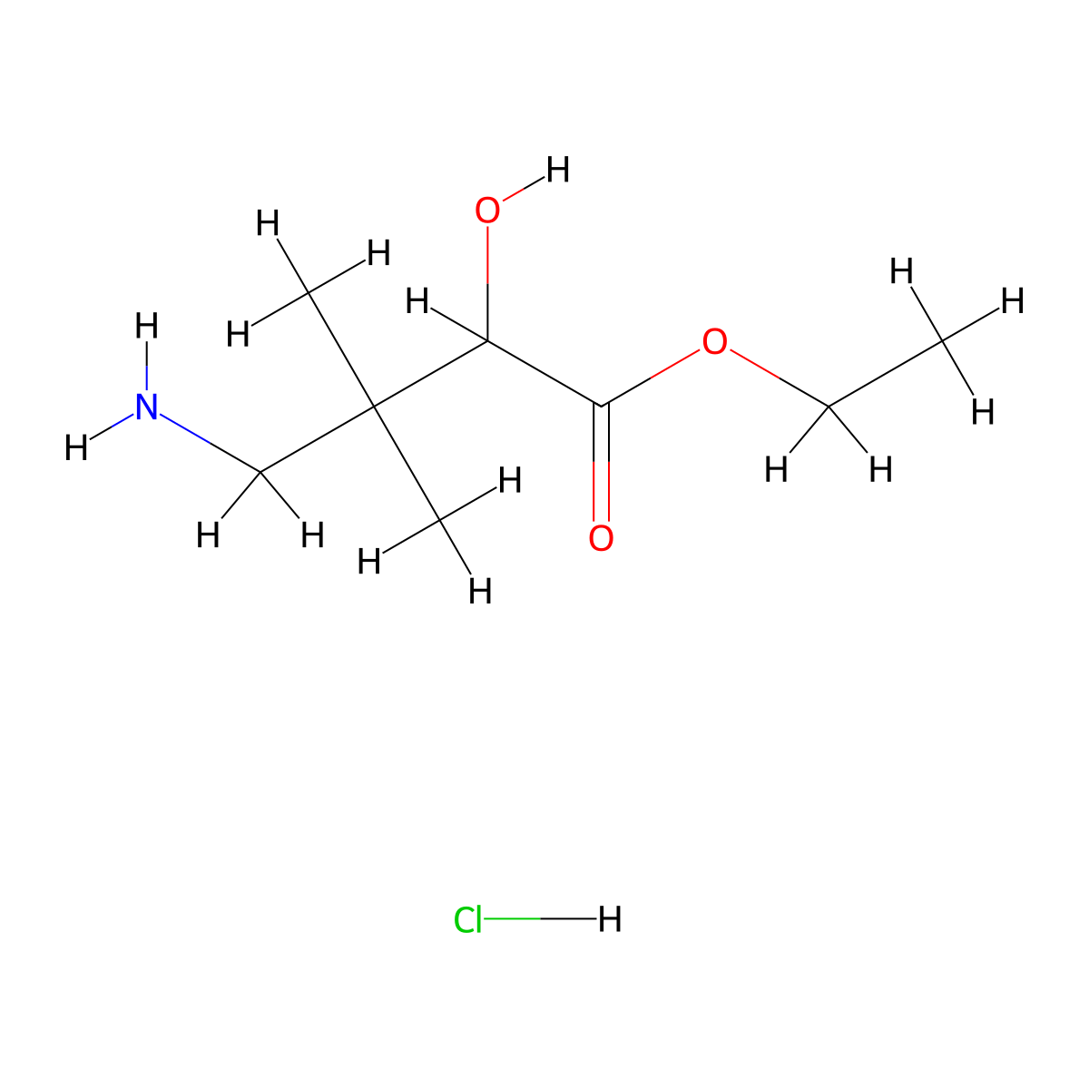 Ethyl 4-amino-2-hydroxy-3,3-dimethylbutanoate hydrochloride molecular structure, CAS 2770495-24-2