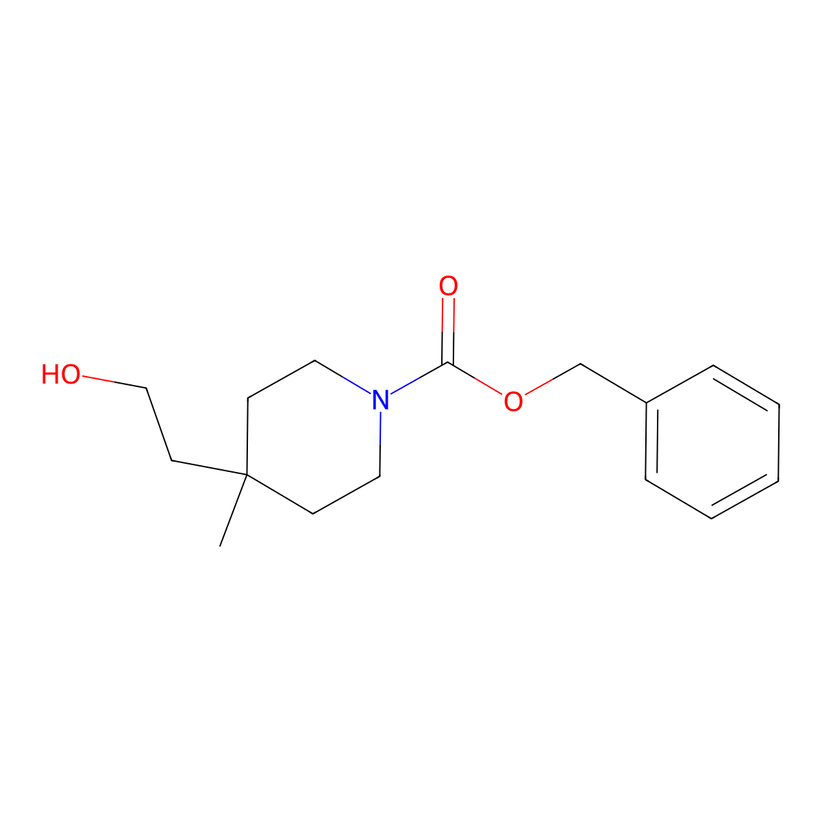 Benzyl 4-(2-hydroxyethyl)-4-methylpiperidine-1-carboxylate molecular structure, CAS 2770498-79-6