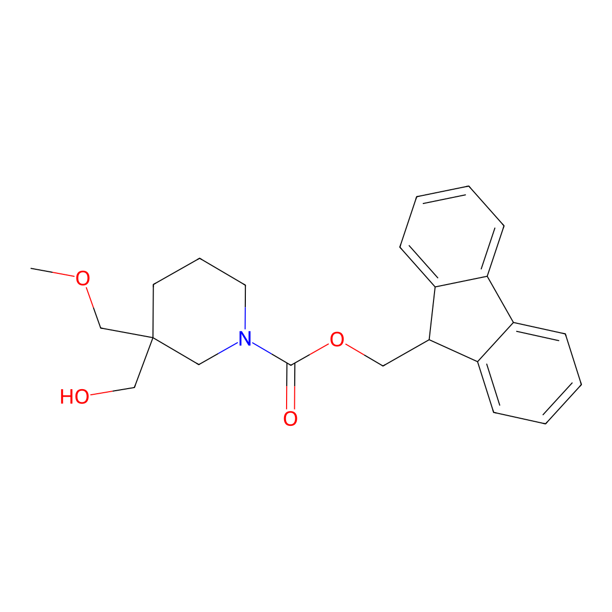 (9H-fluoren-9-yl)methyl 3-(hydroxymethyl)-3-(methoxymethyl)piperidine-1-carboxylate molecular structure, CAS 2770499-03-9
