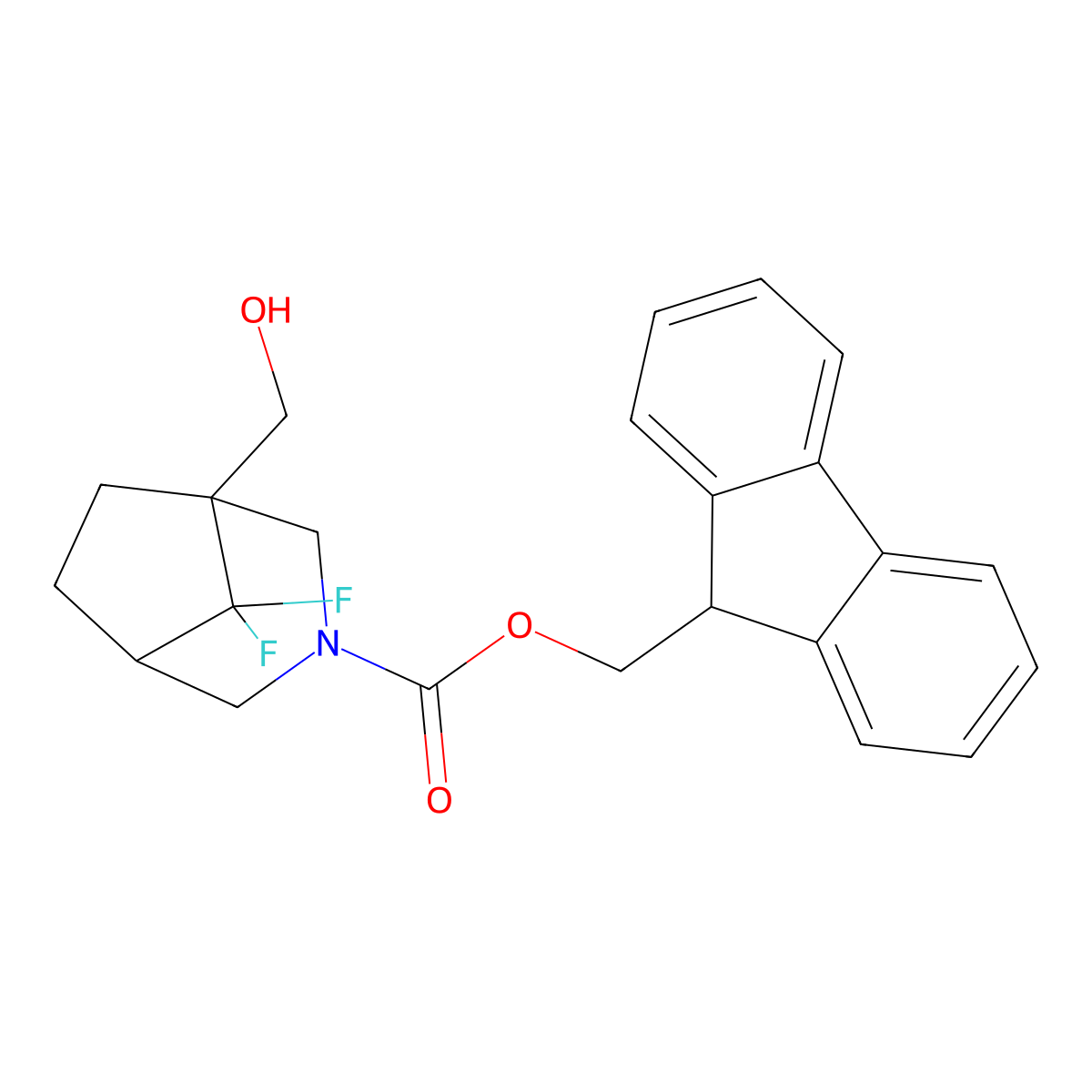 (9H-fluoren-9-yl)methyl 8,8-difluoro-1-(hydroxymethyl)-3-azabicyclo[3.2.1]octane-3-carboxylate molecular structure, CAS 2770499-09-5