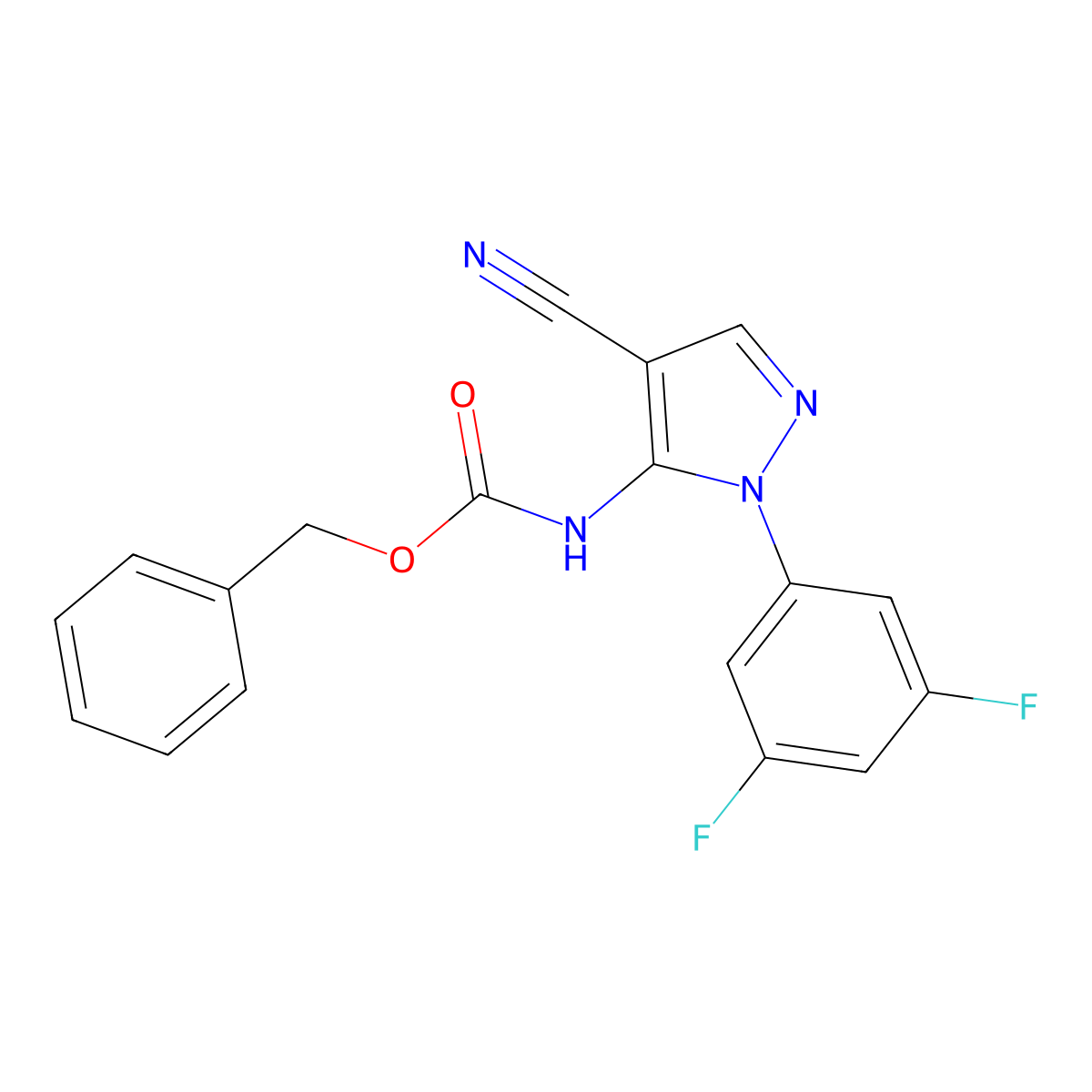 benzyl N-[4-cyano-1-(3,5-difluorophenyl)-1H-pyrazol-5-yl]carbamate molecular structure, CAS 2770499-43-7