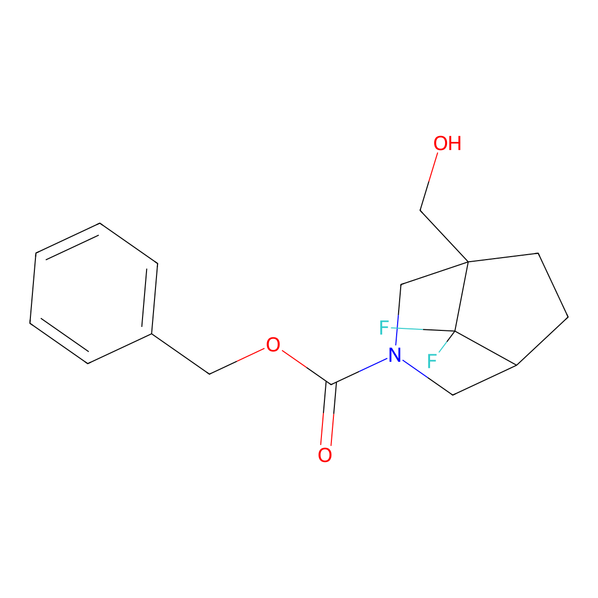 Benzyl 8,8-difluoro-1-(hydroxymethyl)-3-azabicyclo[3.2.1]octane-3-carboxylate molecular structure, CAS 2770500-27-9