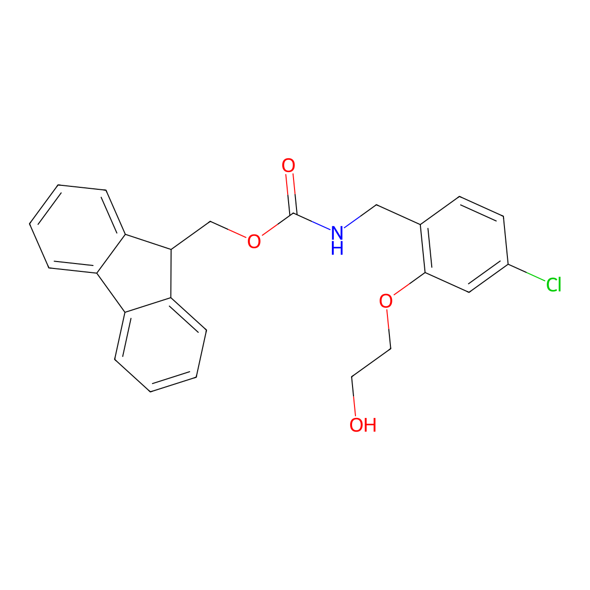 (9H-fluoren-9-yl)methyl N-{[4-chloro-2-(2-hydroxyethoxy)phenyl]methyl}carbamate molecular structure, CAS 2770500-65-5