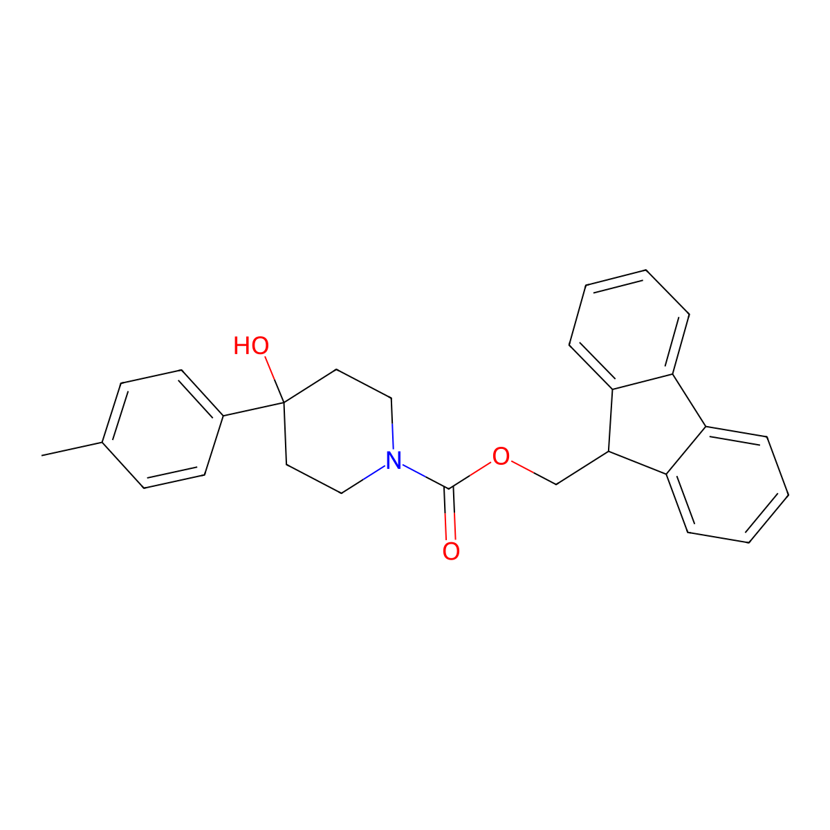 (9H-fluoren-9-yl)methyl 4-hydroxy-4-(4-methylphenyl)piperidine-1-carboxylate molecular structure, CAS 2770501-45-4