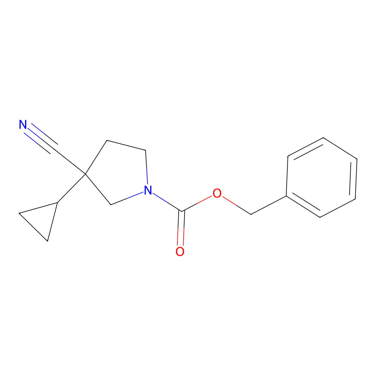 Benzyl 3-cyano-3-cyclopropylpyrrolidine-1-carboxylate molecular structure, CAS 2770517-36-5