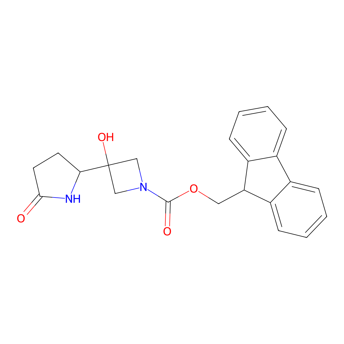 (9H-fluoren-9-yl)methyl 3-hydroxy-3-(5-oxopyrrolidin-2-yl)azetidine-1-carboxylate molecular structure, CAS 2770517-38-7