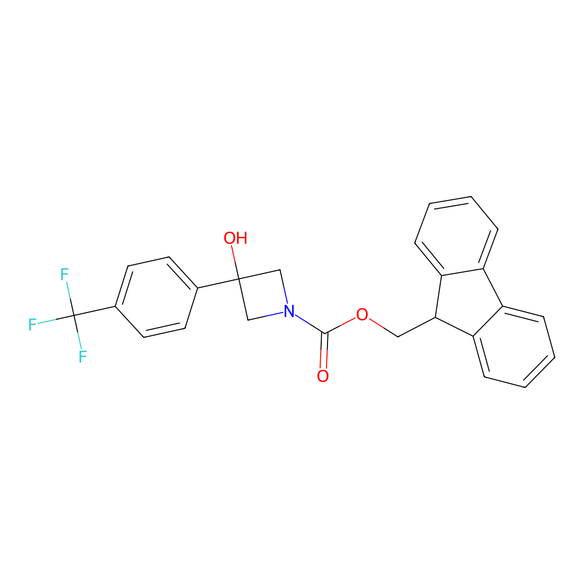(9H-fluoren-9-yl)methyl 3-hydroxy-3-[4-(trifluoromethyl)phenyl]azetidine-1-carboxylate molecular structure, CAS 2770517-40-1