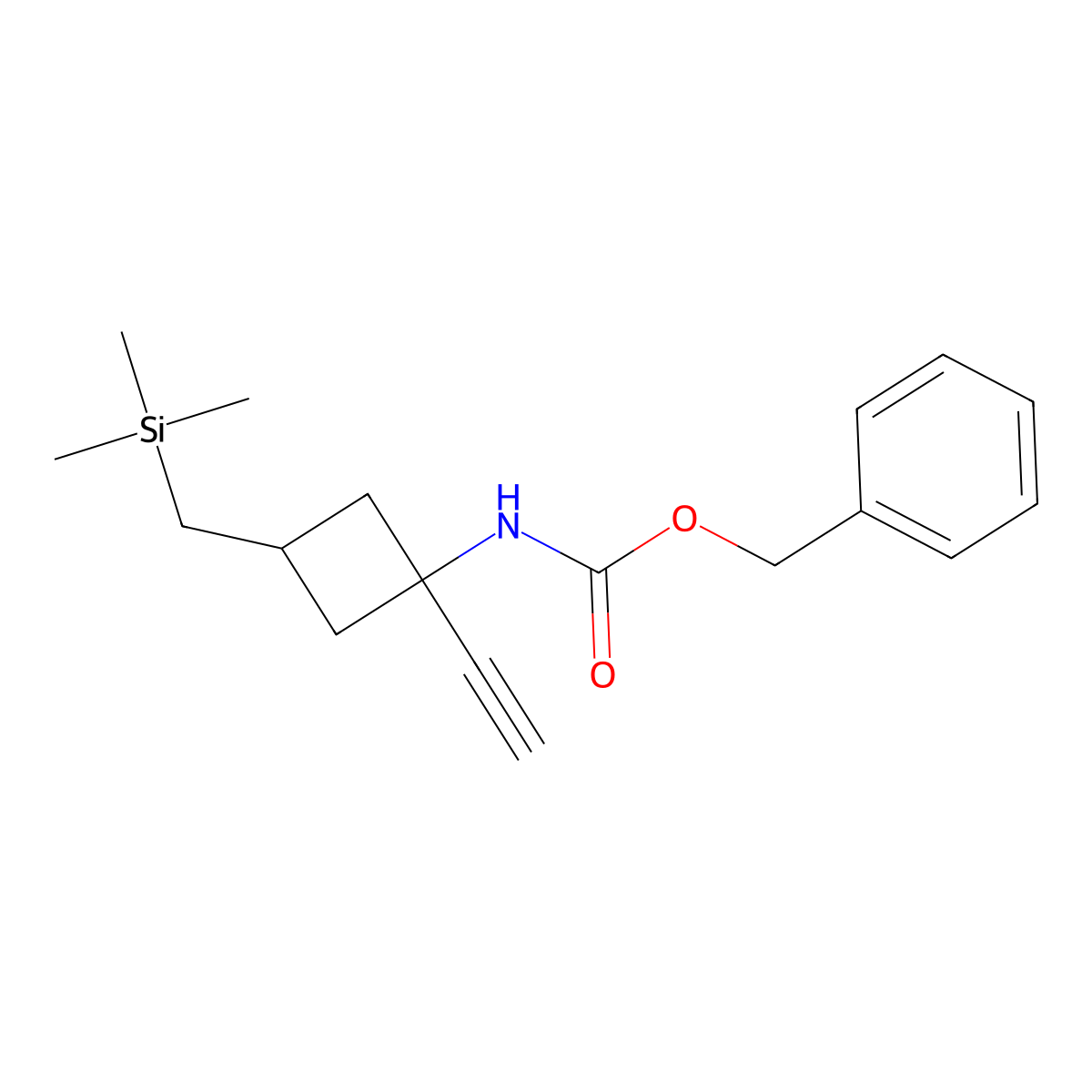 benzyl N-{1-ethynyl-3-[(trimethylsilyl)methyl]cyclobutyl}carbamate molecular structure, CAS 2770517-88-7