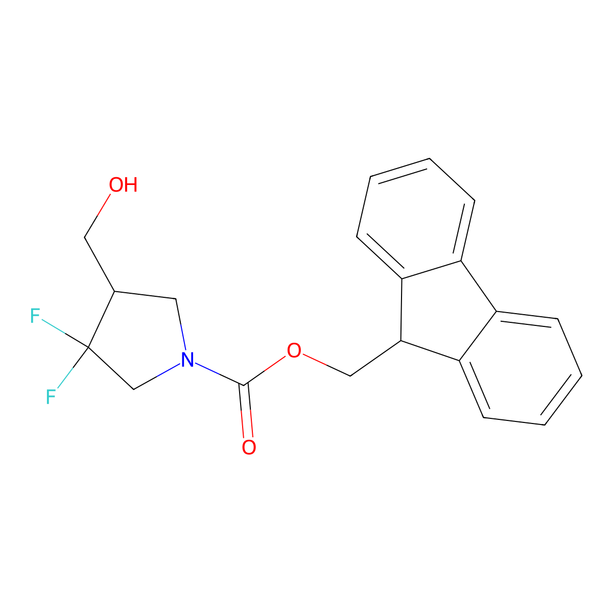 (9H-fluoren-9-yl)methyl 3,3-difluoro-4-(hydroxymethyl)pyrrolidine-1-carboxylate molecular structure, CAS 2770518-22-2