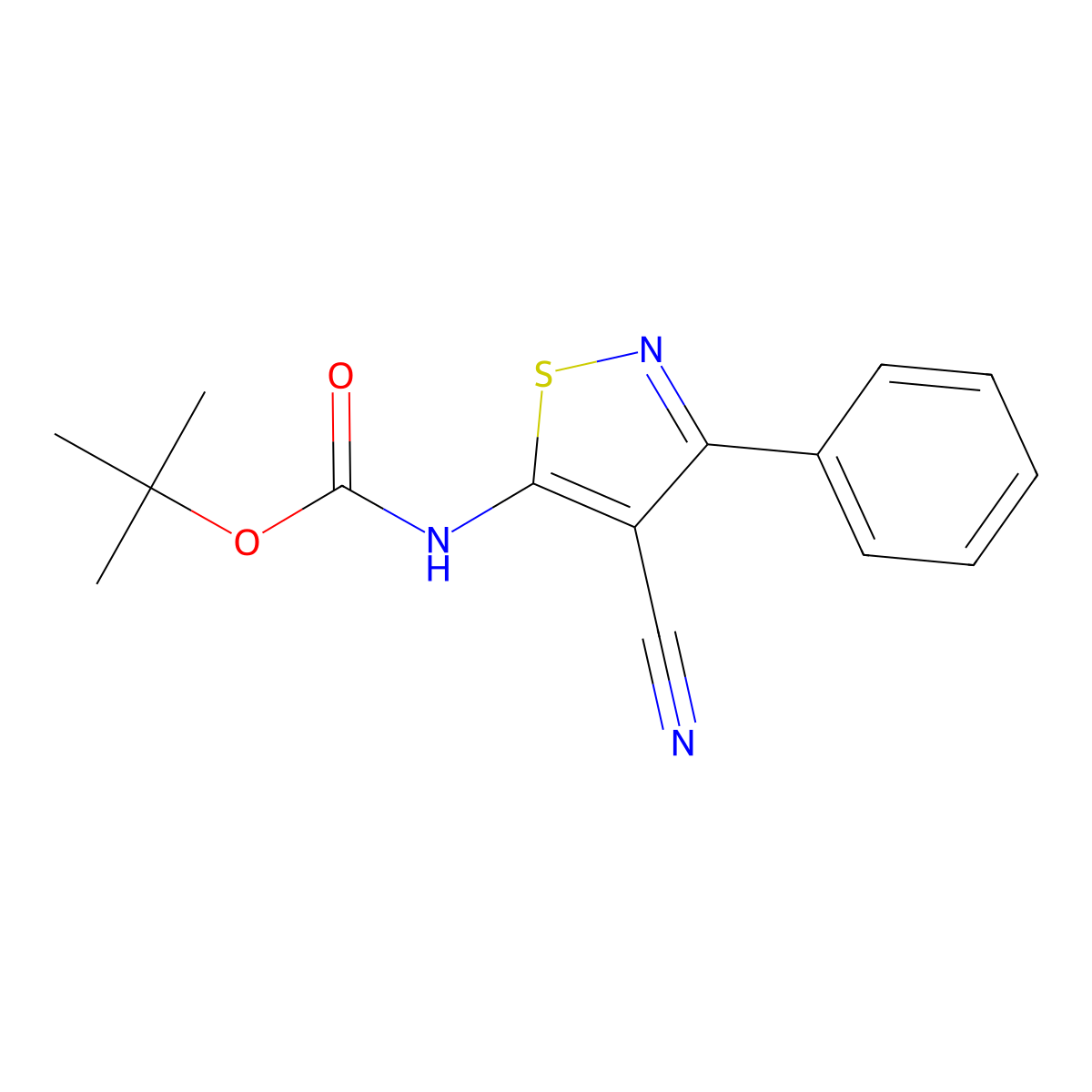 tert-butyl N-(4-cyano-3-phenyl-1,2-thiazol-5-yl)carbamate molecular structure, CAS 2770525-16-9