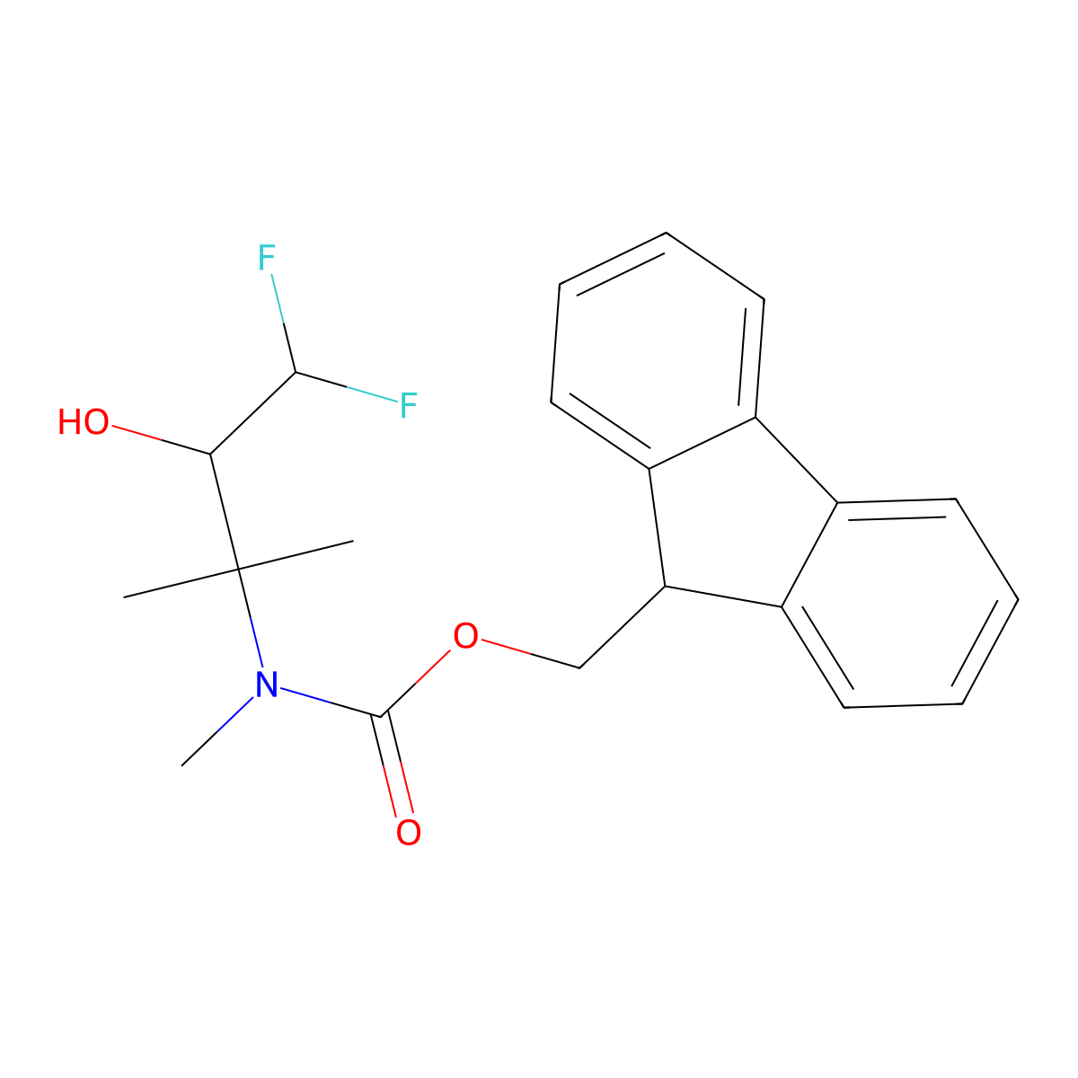 (9H-fluoren-9-yl)methyl N-(4,4-difluoro-3-hydroxy-2-methylbutan-2-yl)-N-methylcarbamate molecular structure, CAS 2770525-64-7