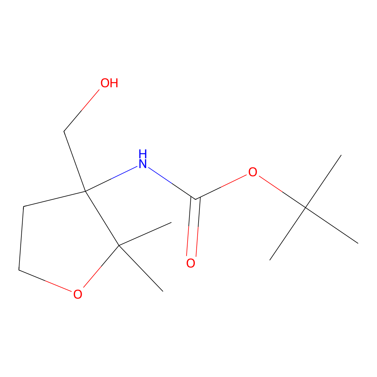 tert-butyl N-[3-(hydroxymethyl)-2,2-dimethyloxolan-3-yl]carbamate molecular structure, CAS 2770525-77-2