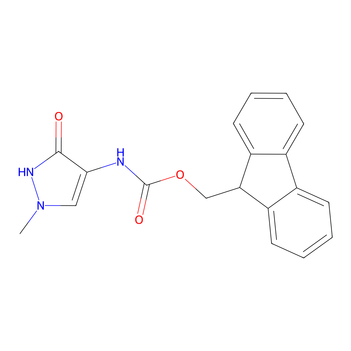 (9H-fluoren-9-yl)methyl N-(3-hydroxy-1-methyl-1H-pyrazol-4-yl)carbamate molecular structure, CAS 2770528-93-1