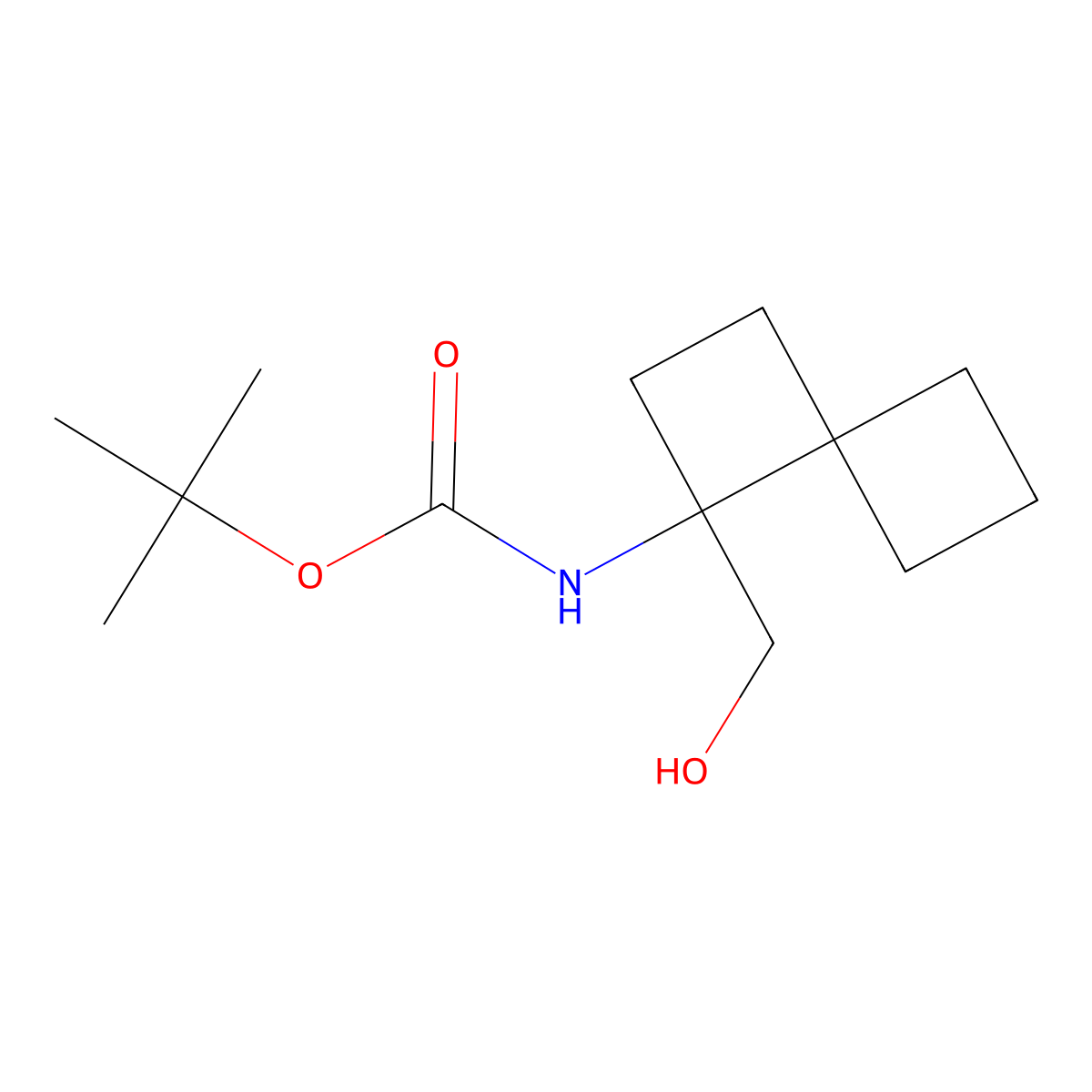 tert-butyl N-[1-(hydroxymethyl)spiro[3.3]heptan-1-yl]carbamate molecular structure, CAS 2770529-52-5