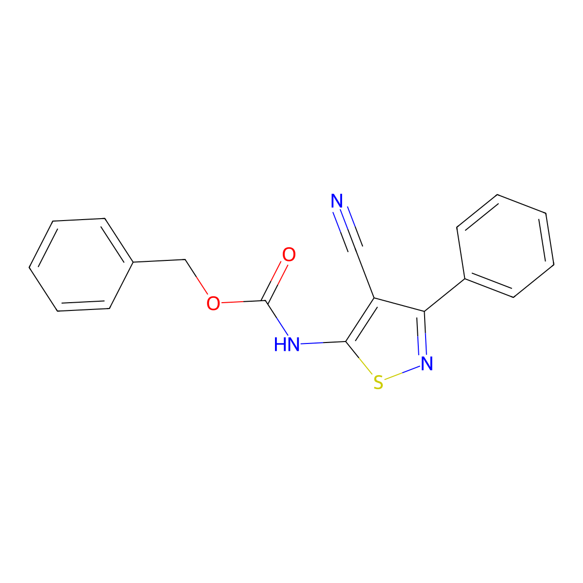 benzyl N-(4-cyano-3-phenyl-1,2-thiazol-5-yl)carbamate molecular structure, CAS 2770529-66-1