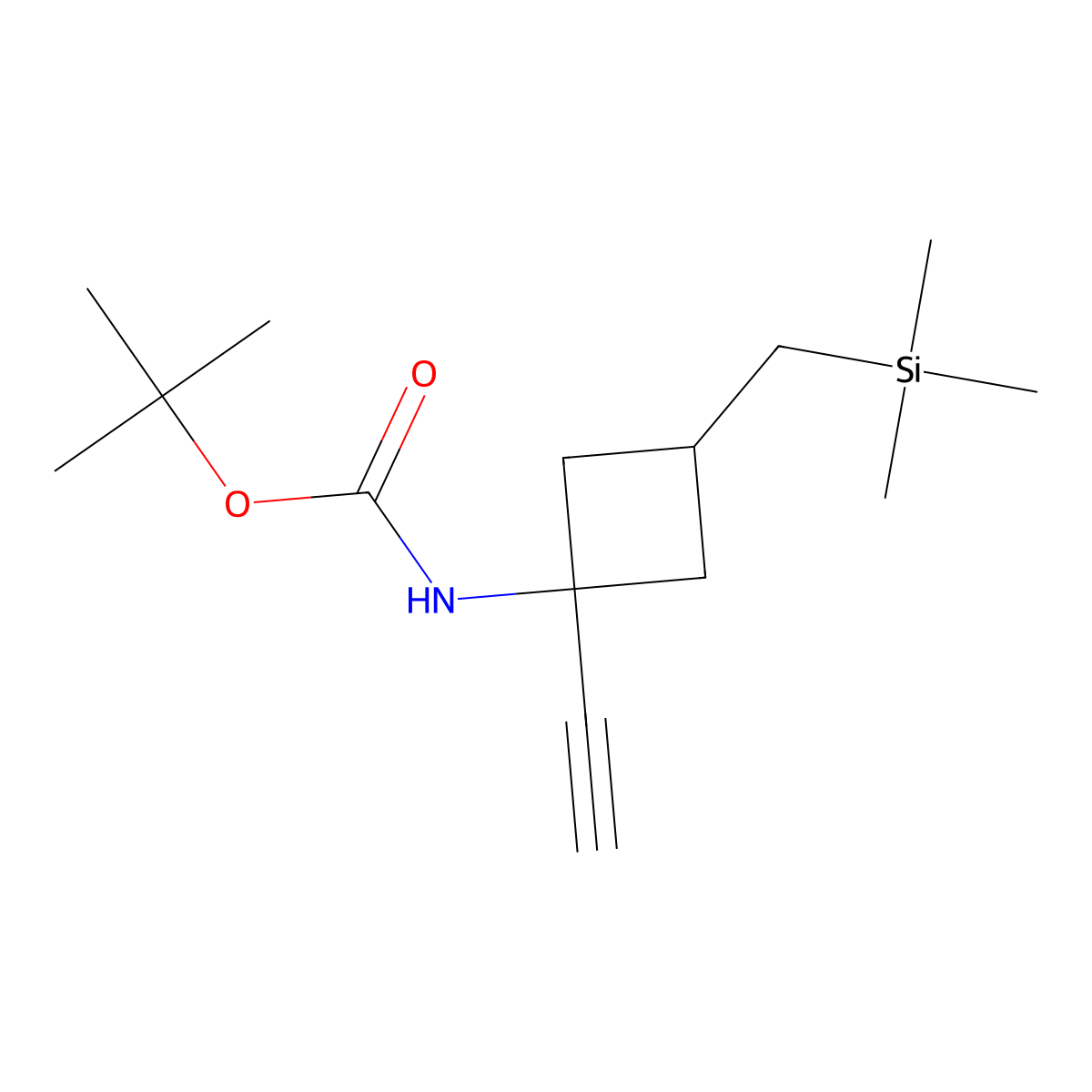tert-butyl N-{1-ethynyl-3-[(trimethylsilyl)methyl]cyclobutyl}carbamate molecular structure, CAS 2770529-82-1