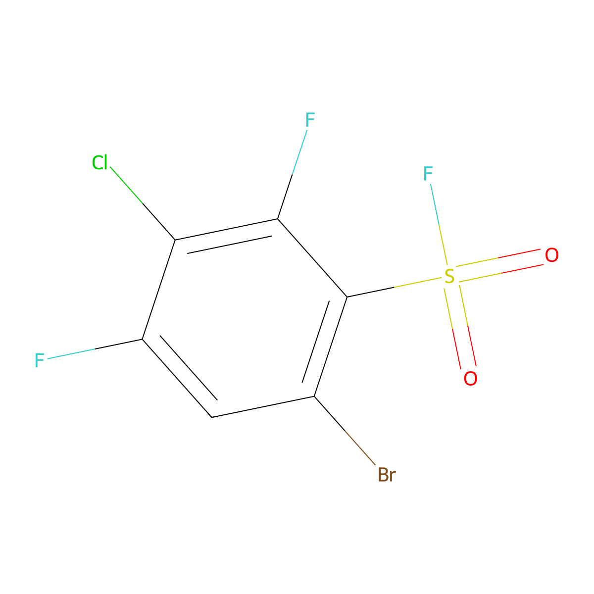 6-Bromo-3-chloro-2,4-difluorobenzene-1-sulfonyl fluoride molecular structure, CAS 2770530-21-5