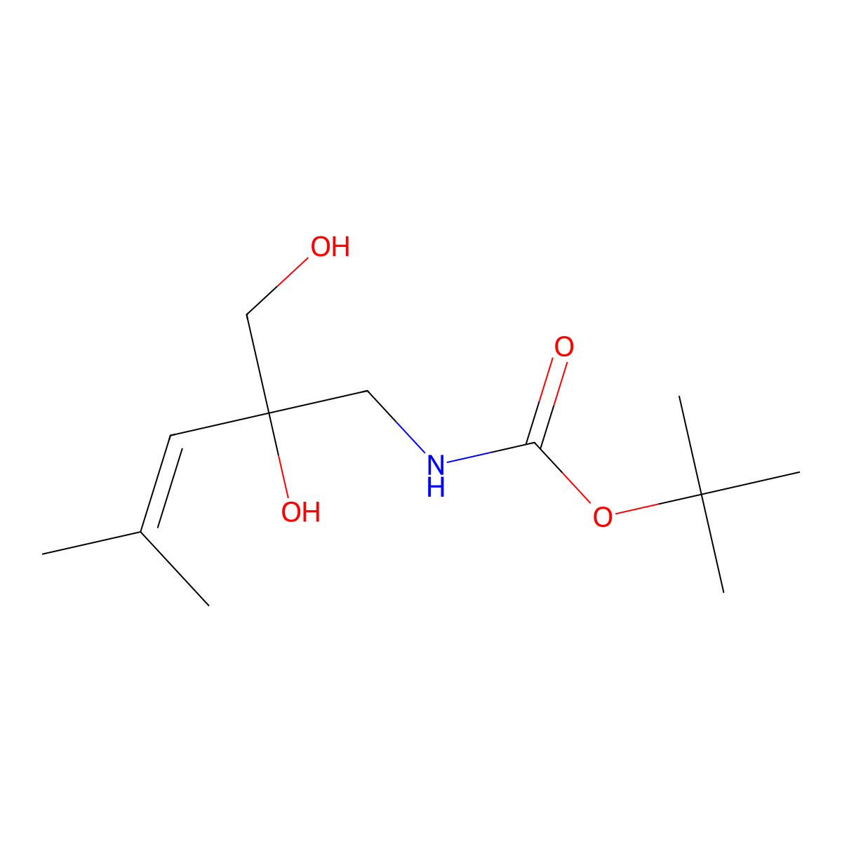 tert-butyl N-[2,3-dihydroxy-2-(2-methylprop-1-en-1-yl)propyl]carbamate molecular structure, CAS 2770533-37-2