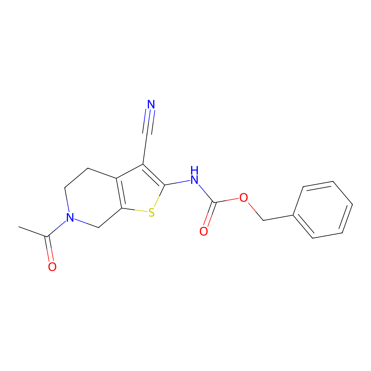 benzyl N-{6-acetyl-3-cyano-4H,5H,6H,7H-thieno[2,3-c]pyridin-2-yl}carbamate molecular structure, CAS 2770533-57-6