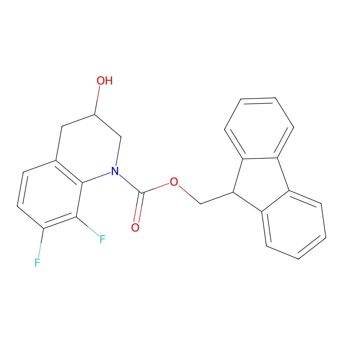 (9H-fluoren-9-yl)methyl 7,8-difluoro-3-hydroxy-1,2,3,4-tetrahydroquinoline-1-carboxylate molecular structure, CAS 2770534-02-4