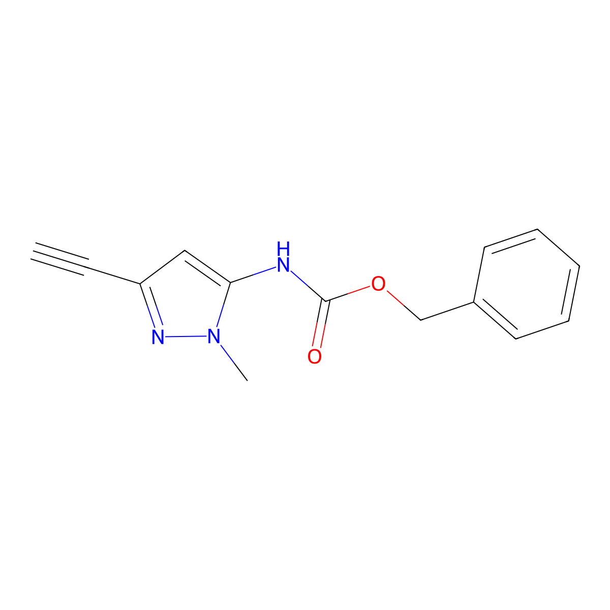 benzyl N-(3-ethynyl-1-methyl-1H-pyrazol-5-yl)carbamate molecular structure, CAS 2770534-51-3