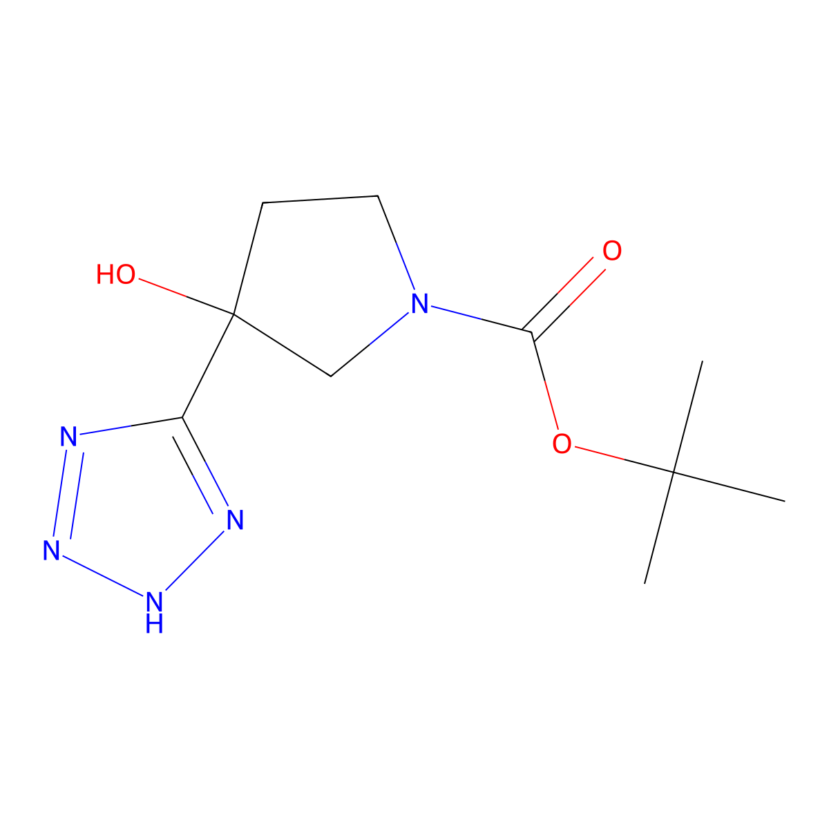 tert-butyl 3-hydroxy-3-(1H-1,2,3,4-tetrazol-5-yl)pyrrolidine-1-carboxylate molecular structure, CAS 2770534-66-0