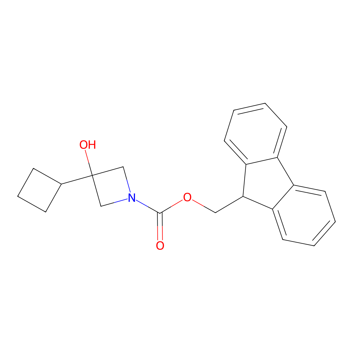 (9H-fluoren-9-yl)methyl 3-cyclobutyl-3-hydroxyazetidine-1-carboxylate molecular structure, CAS 2770544-62-0
