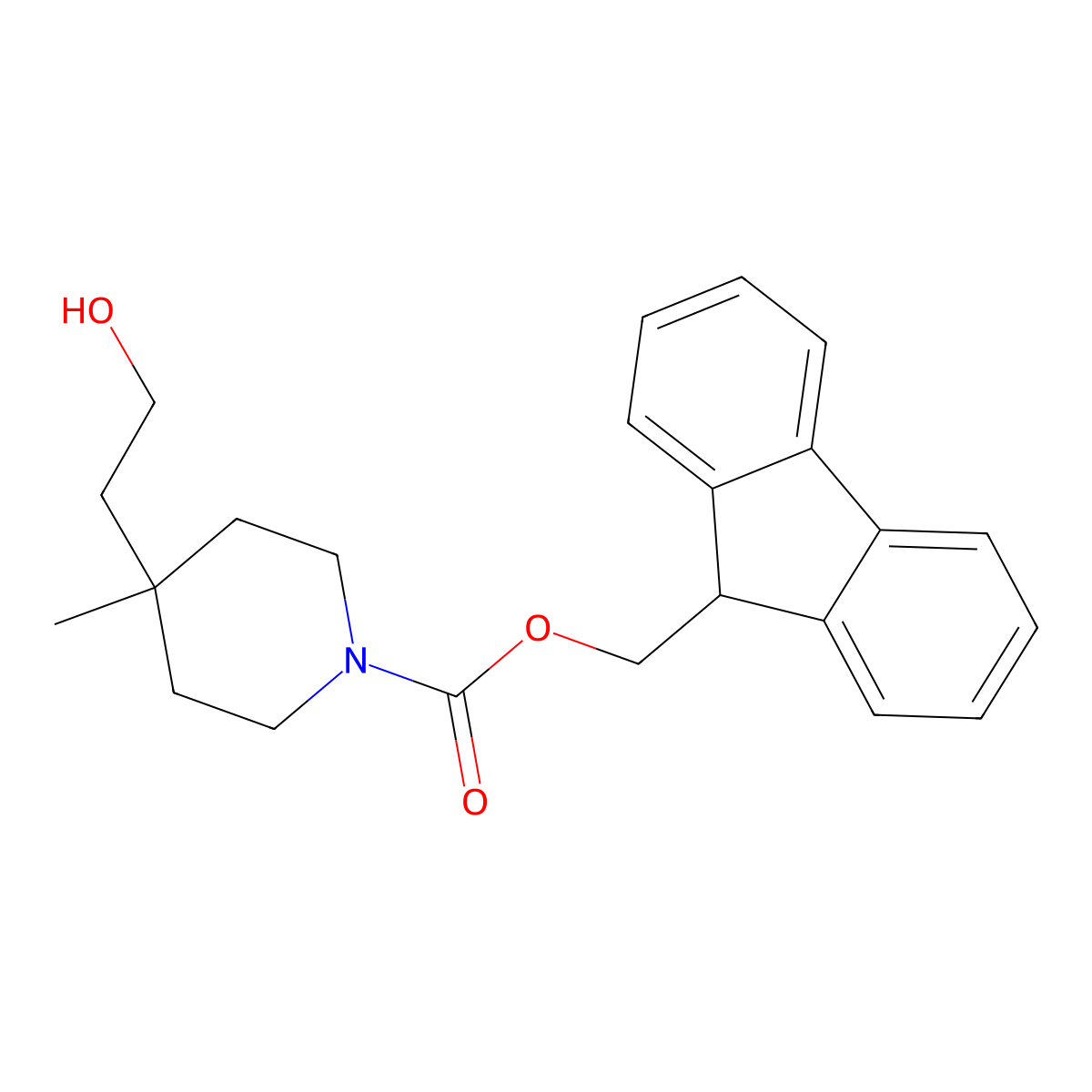 (9H-fluoren-9-yl)methyl 4-(2-hydroxyethyl)-4-methylpiperidine-1-carboxylate molecular structure, CAS 2770544-75-5