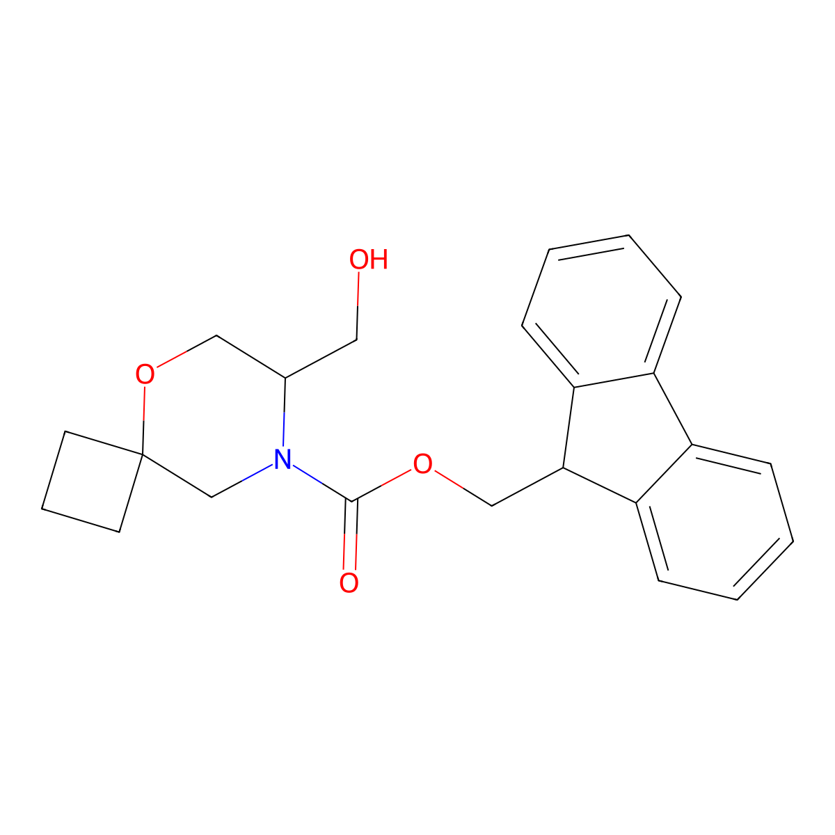 (9H-fluoren-9-yl)methyl 7-(hydroxymethyl)-5-oxa-8-azaspiro[3.5]nonane-8-carboxylate molecular structure, CAS 2770544-83-5