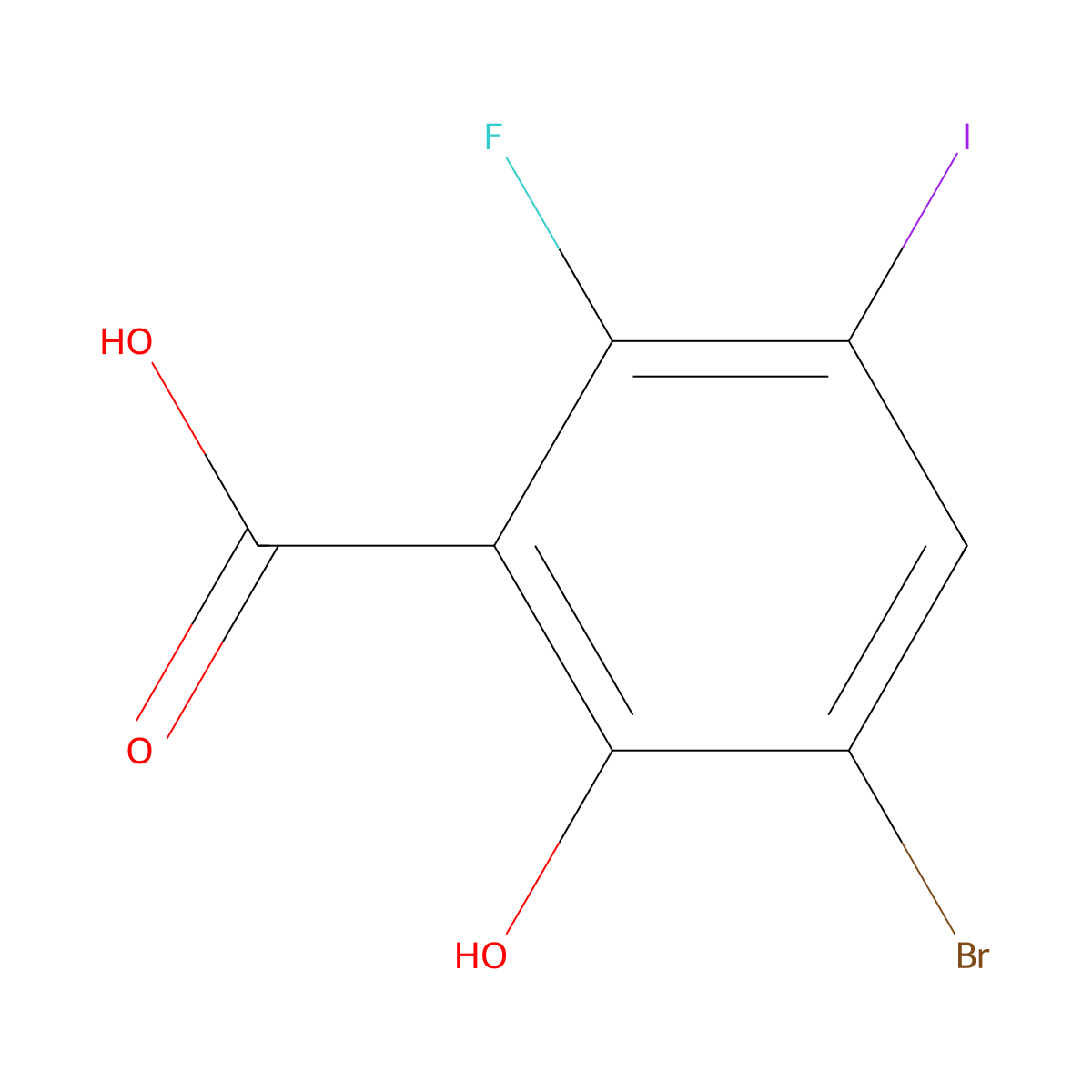 3-Bromo-6-fluoro-2-hydroxy-5-iodobenzoic acid molecular structure, CAS 2770545-47-4